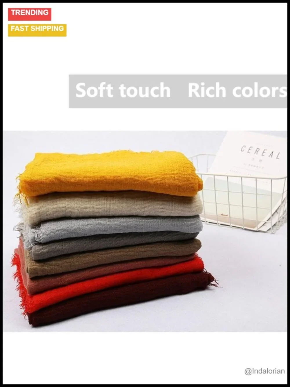 Cotton Blend Vintage Soft Scarf with Fringed Edges 70x35 Inches